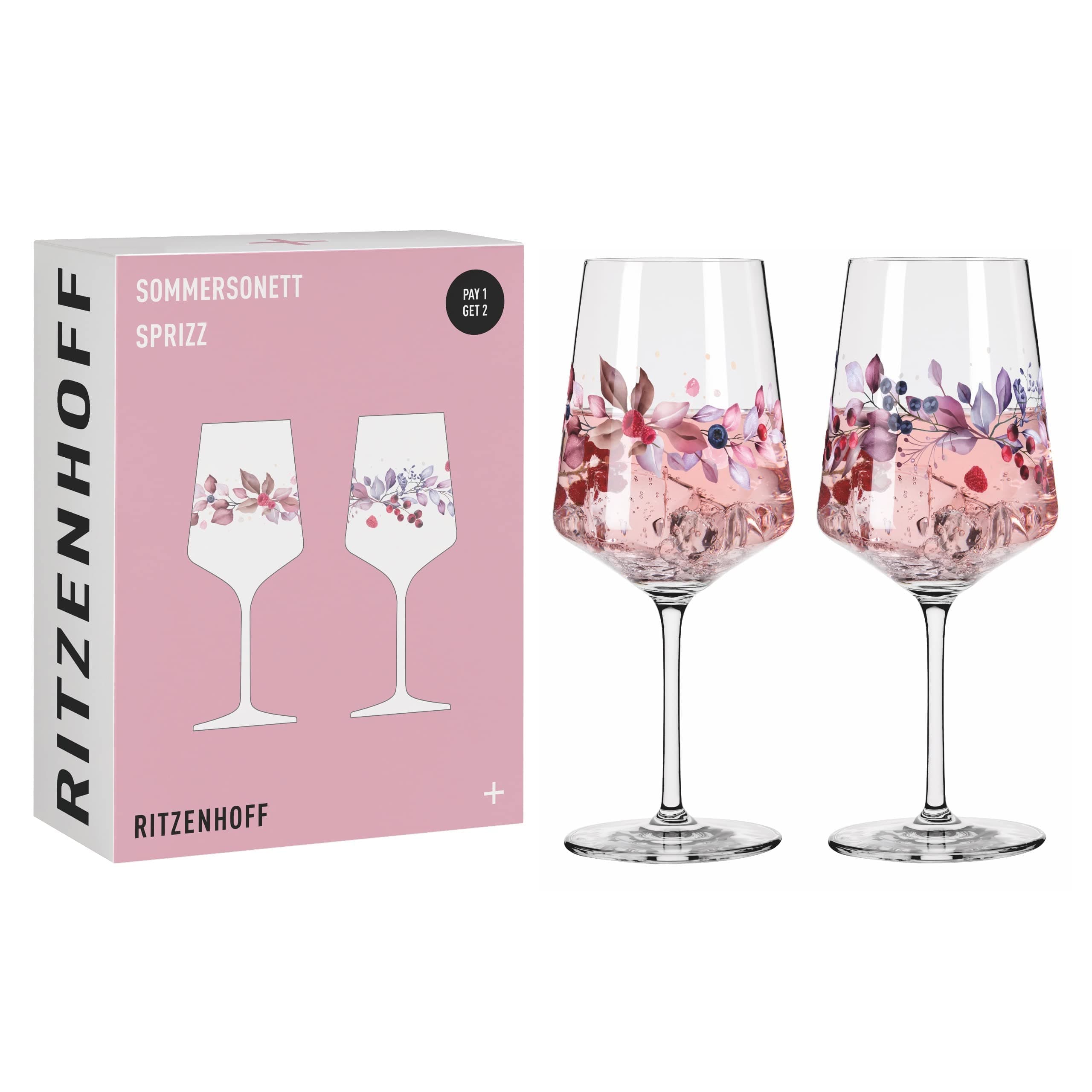 RITZENHOFF 6011002 Aperitif-Glas Sprizz 2er-Set 500 ml - Serie Sommersonett - Früchte & Zweige bunt - Made in Germany Früchte, Zweige