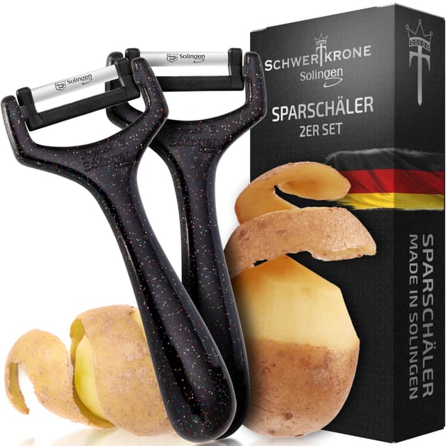 Schwertkrone® Sparschäler 2er Set [MADE IN SOLINGEN - GERMANY] - Kartoffellschäler Gemüseschäler - Spargelschäler Peeler - Schälmesser Gurkenschäler - Rechts- und Linkshand 2er-Set Sparschäler