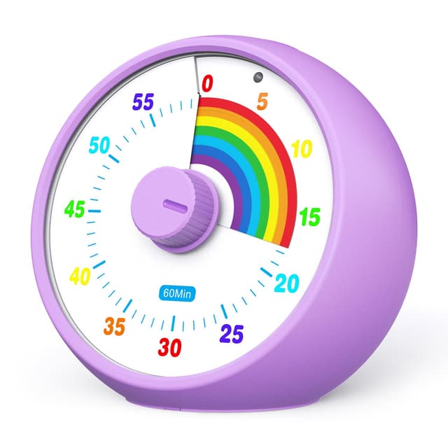Visueller Timer für Kinder, 60-Minuten Countdown für Klassenzimmer Büro Küche, Schreibtisch Kinder Zeitmana gement Tools mit leisem Betrieb, Pomodoro Timer Regenbogenmuster (Lila)