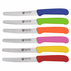 GRÄWE Tafelmesser 6 Stück, Messerset zum Schneiden, 6er Pack Brötchenmesser, Frühstücksmesser mit einseitigem Wellenschliff, Brotmesser, scharfe Messer für Brotzeit, 21 cm - Bunt Bunt 6er Messerset Angebot bei HelloDeals