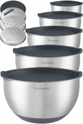 Winzbacher Edelstahl Schüssel mit Deckel [5er Set] 1l + 1.5l + 2.5l + 3.5l + 4.5l | Rührschüssel, Salatschüssel, Schüsselset, | rutschfest | stapelbar | inkl. Reibe Angebot bei HelloDeals