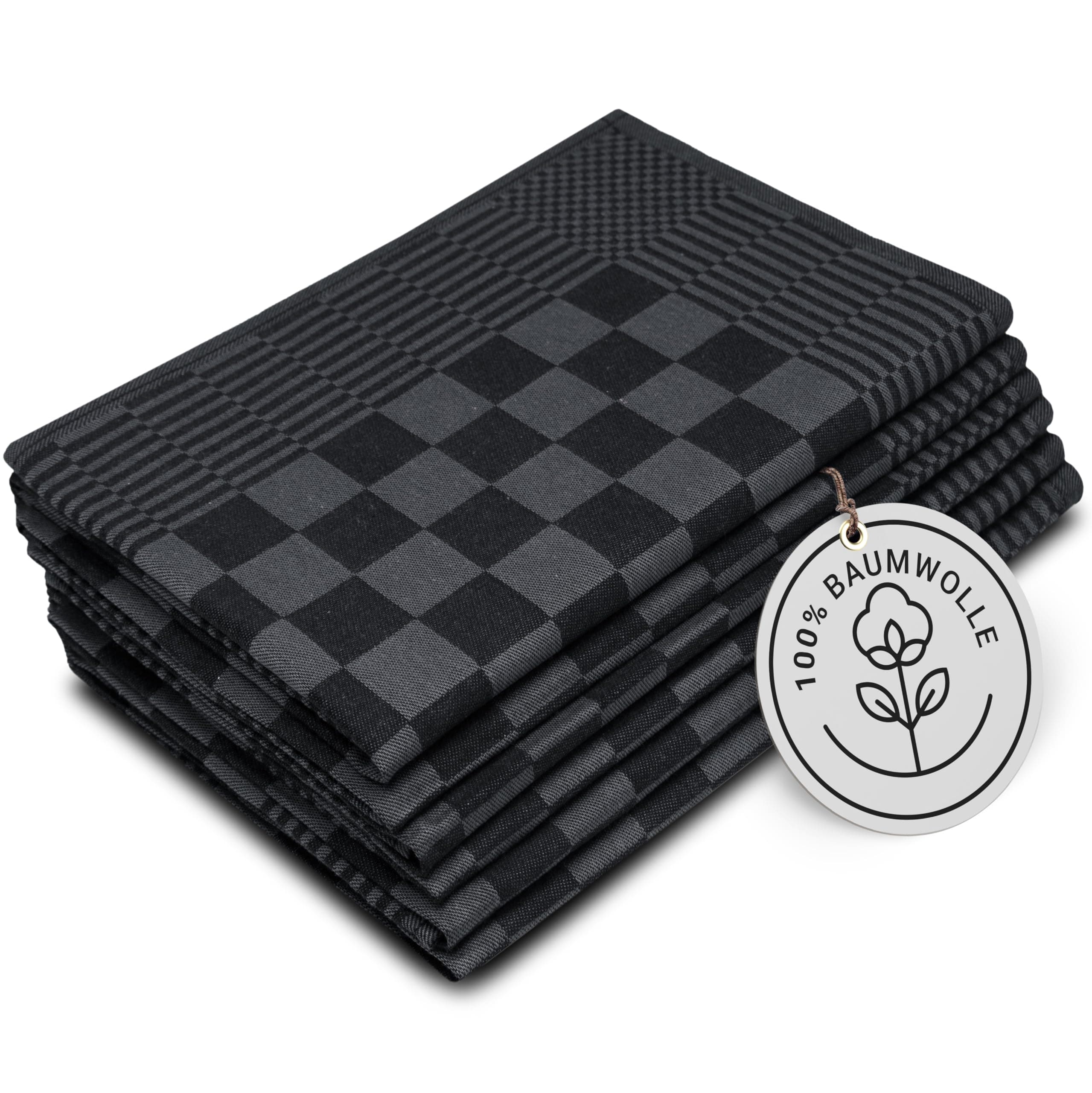 ZOLLNER 6er Set Geschirrtücher Baumwolle in 65x65 cm - extrem saugstarke und robuste Küchentücher - waschbar bis 60°C – in schwarz kariert - Gastronomiequalität - Oeko Tex® Zertifiziert Schwarz 65 x 65 cm