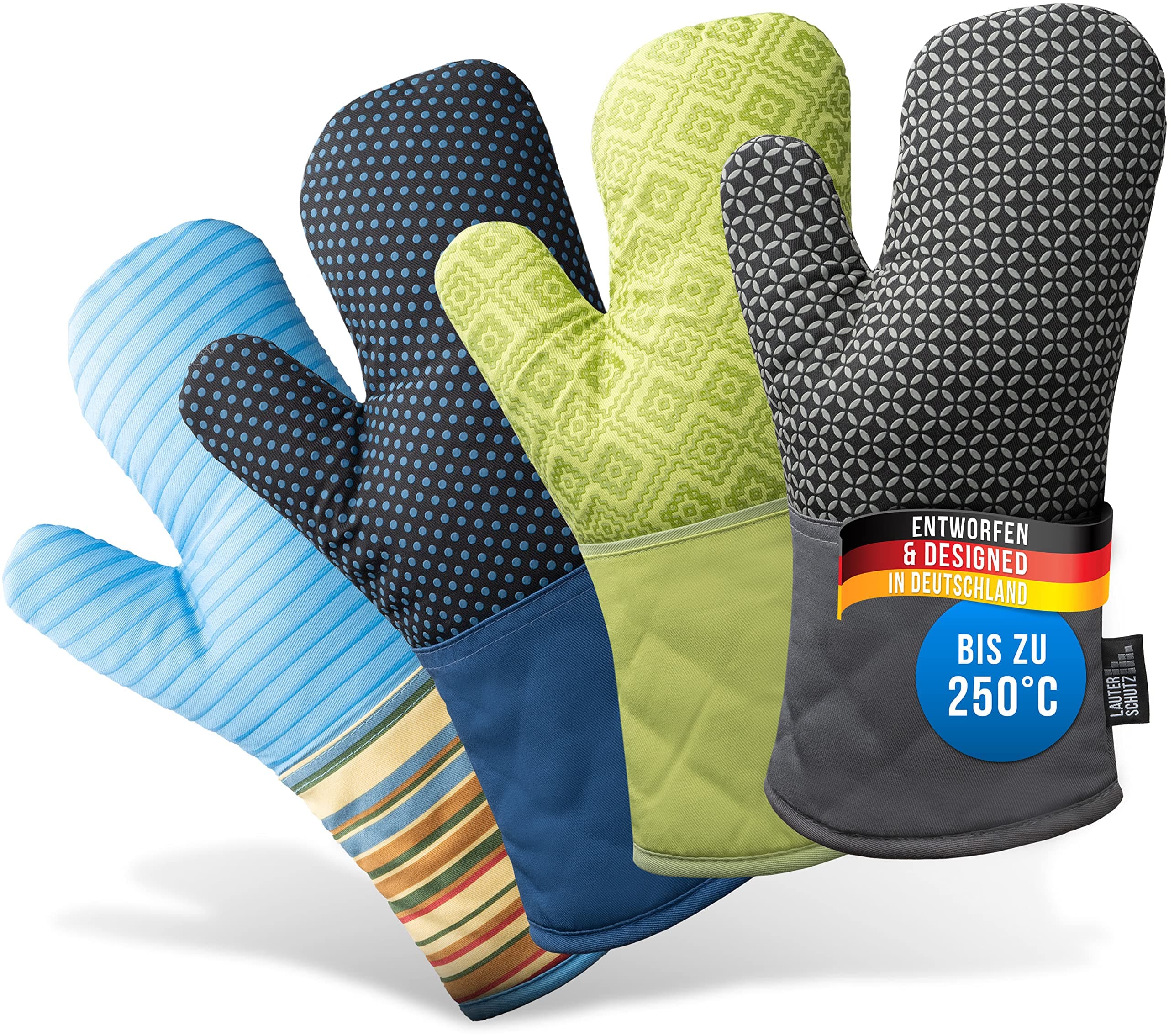 LauterSchutz® Ofenhandschuhe als Paar - Topfhandschuhe mit Silikon-Beschichtung: Hitzebeständig & extra lang - waschbare & weiche Baumwolle [Kontaktwärme: 250°C] Kochen & Backen (Dunkelblau) 2 Ofenhandschuhe mit Silikon-Druck Silikon-druck, Dunkelblau Angebot bei HelloDeals