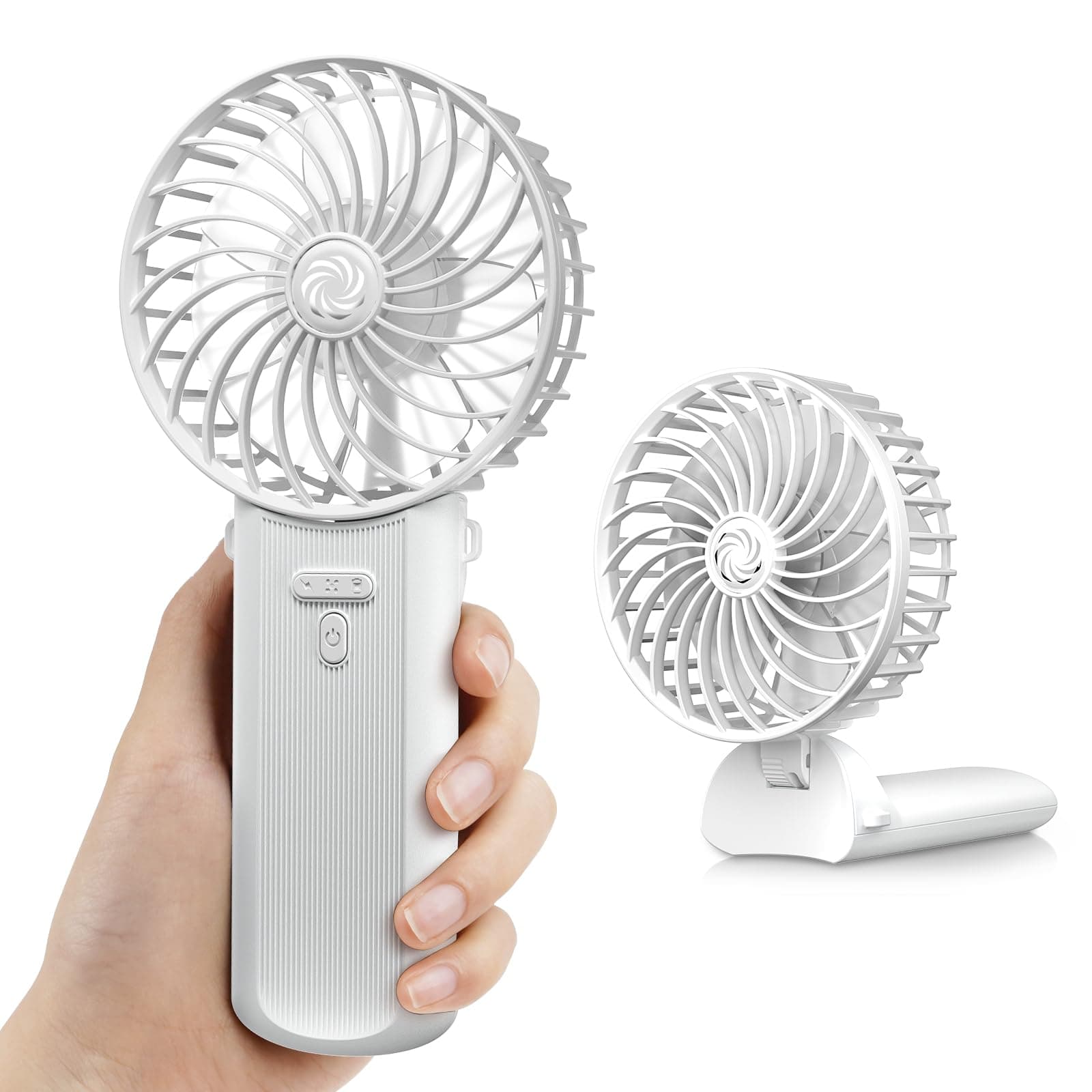 Handventilator Hand Ventilator Klein, Faltbarer USB Mini Fan Akku Ladbar 4 Geschwindigkeiten, Tragbarer Ventilator Rechargeable Tischventilator Portable Fan für Büro&Outdoor&Reisen&Camping - Weiß