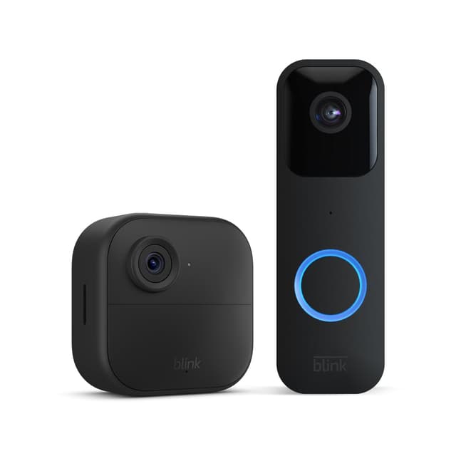 Blink-Kamera Outdoor 4 + Blink Videotürklingel Schwarz| Kabellose intelligente HD-Sicherheitskamera, zwei Jahre Batterielaufzeit, fortschrittliche Bewegungserfassung, 1-Kamera-System