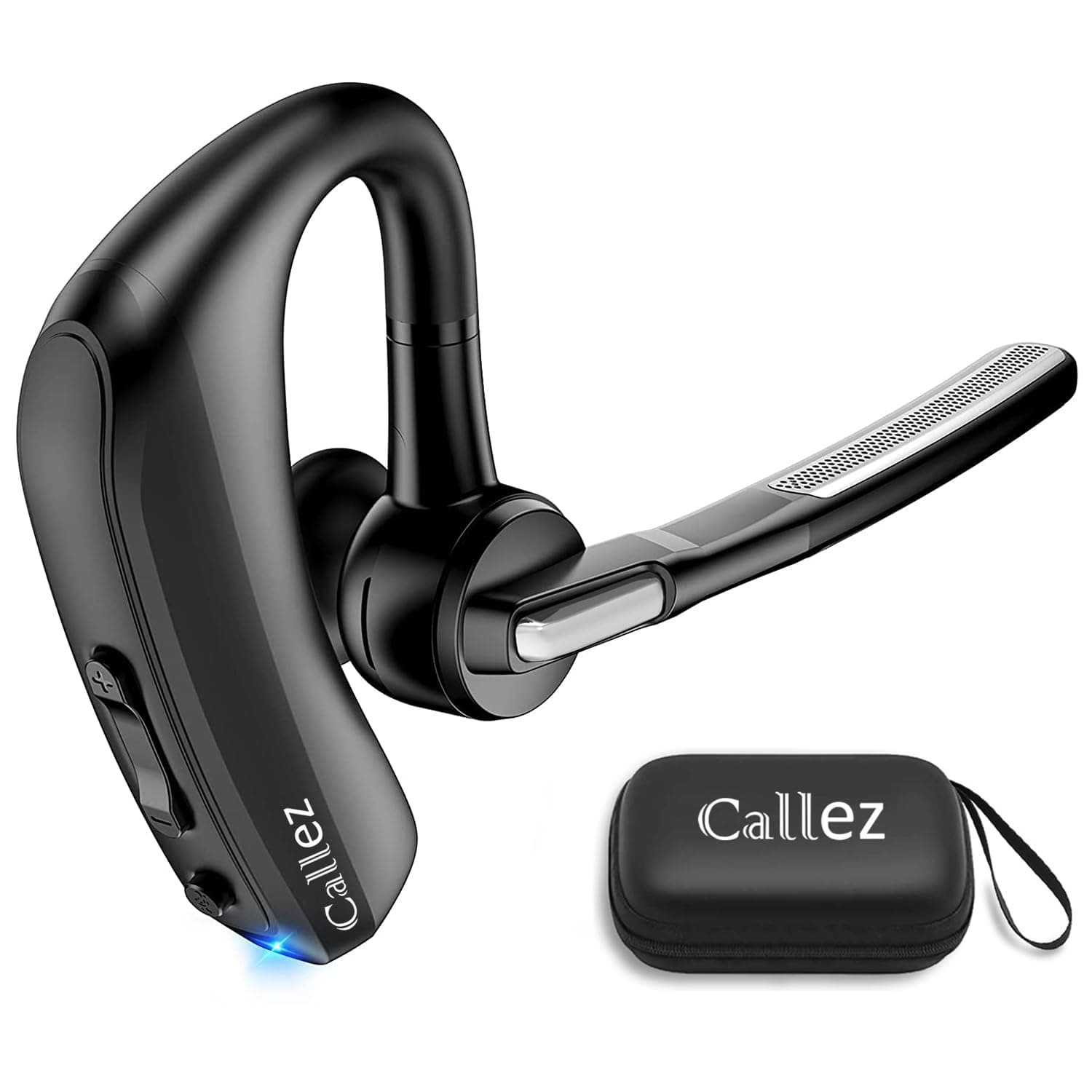 Callez Bluetooth Headset Handy für iPhone Samsung, Kabellos Headset Bluetooth Kopfhörer Freisprech V5.0 mit CVC8.0 Dual Mikrofon ENC Noise Cancelling für Autofahren Business Büro Arbeit Schwarz