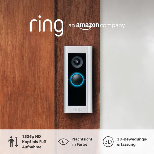 Ring Videotürklingel Pro Kabel (bisher: Video Doorbell Pro 2) von Amazon | Klingel mit Kamera, 1536p-HD-Video, Kopf-bis-Fuß-Aufnahme, 3D-Bewegungserfassung, WLAN, festverdrahtet Festverdrahtet Nur Gerät