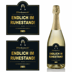 2 Stück Endlich im Ruhestand Flaschenetikett 9,8x9,8cm Flaschenetiketten Weinflaschen Aufkleber selbstklebend Etikett Geschenke für Rentner Party Rente Renteneintritt Pension