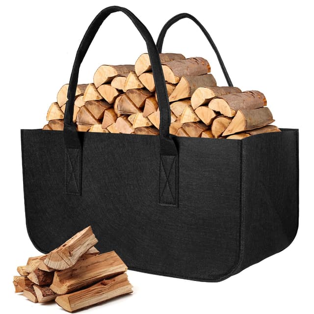 AiQInu Filztasche Schwarz Kaminholztasche Einkaufstasche Einkaufskorb Filz Zeitungsständer Zeitungskorb 50x25x25cm, Aufbewahrungskorb für Holz, Zeitungen