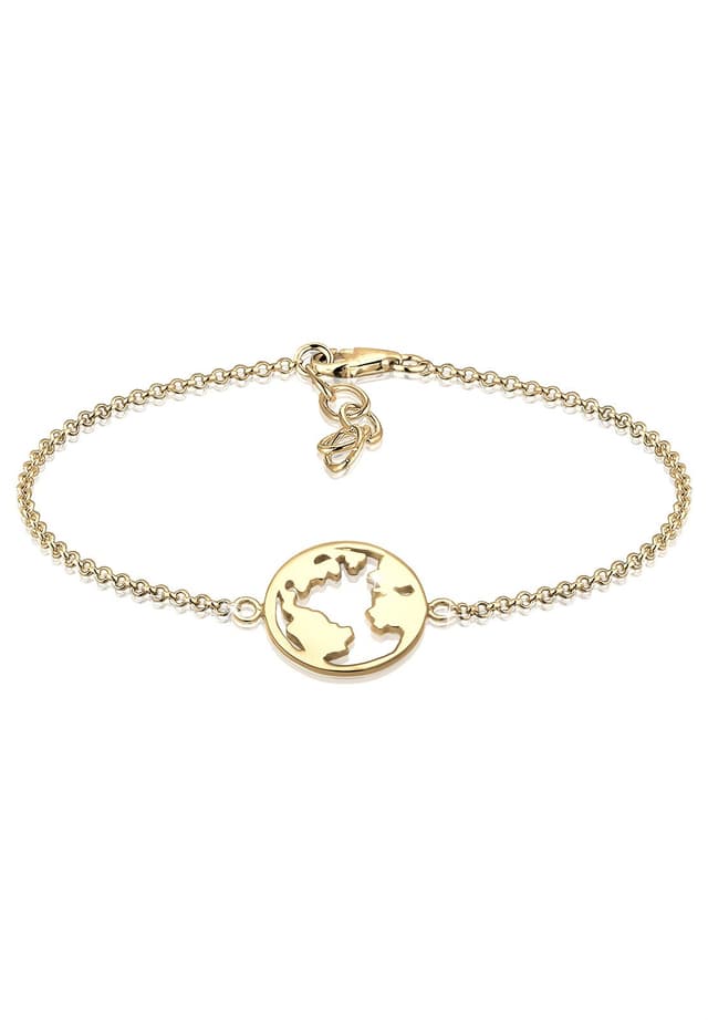Elli Damen Armband Weltkugel Weltkarte Globus Reisen Armkettchen in 925 Sterling Silber Gold