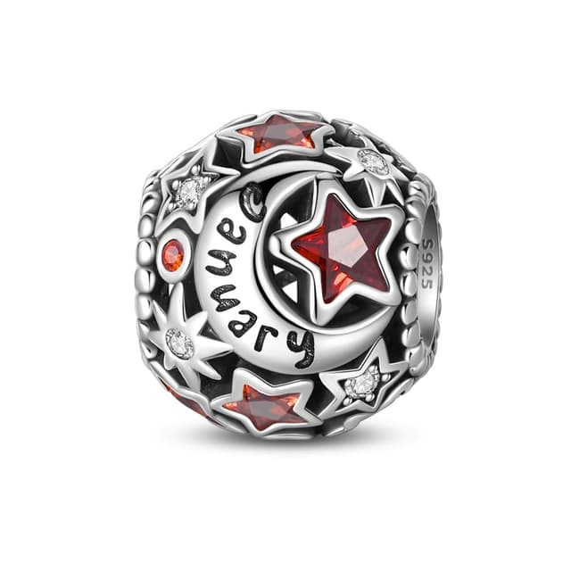 QIKAOLA 925 Sterling Silber Birthstone Charms Perlen Pandora Charms für Armbänder und Halsketten Januar Geburtsstein