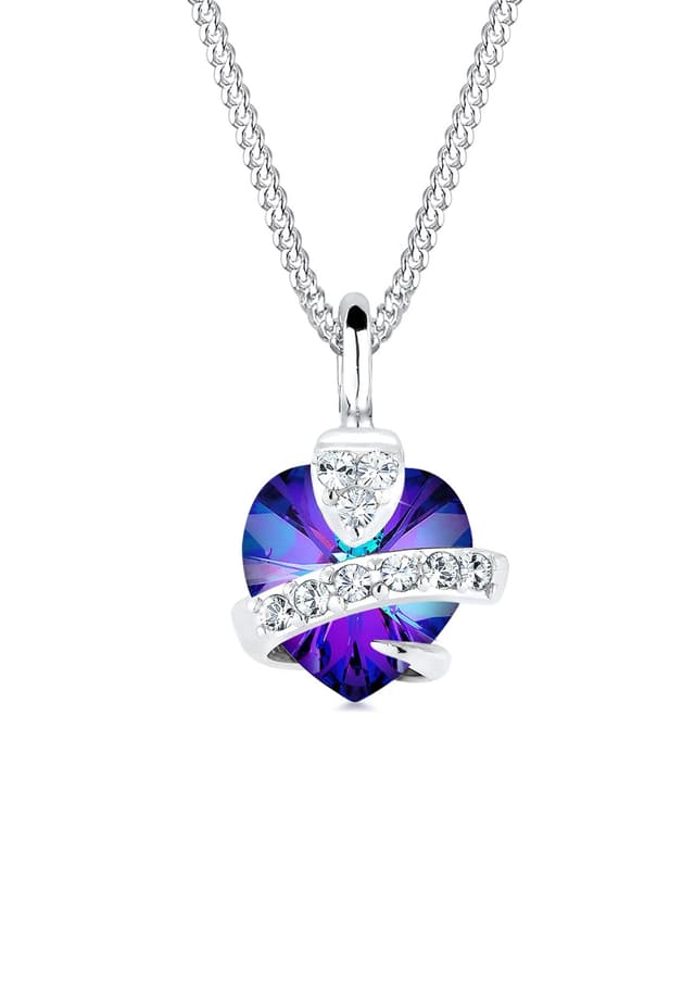 Elli Damen Halskette Herz Anhänger Glamourös mit Kristalle Purple