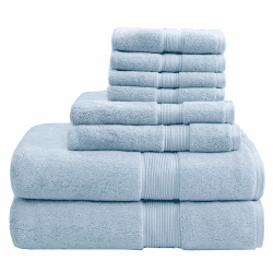 Madison Park Signature Türkische Badetücher, 800 g/m², 100% Baumwolle, übergroßes Badetuch-Set, 8-teilig, bestehend aus 2 Badetüchern, 2 Handtüchern und 4 Waschtüchern, Hellblau Angebot bei HelloDeals