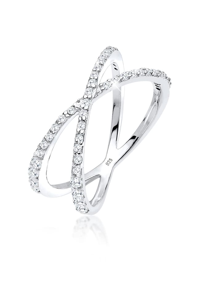 Elli Damen Echtschmuck Ring Wickelring X mit Zirkonia Kristallen in 925 Sterling Silber 58