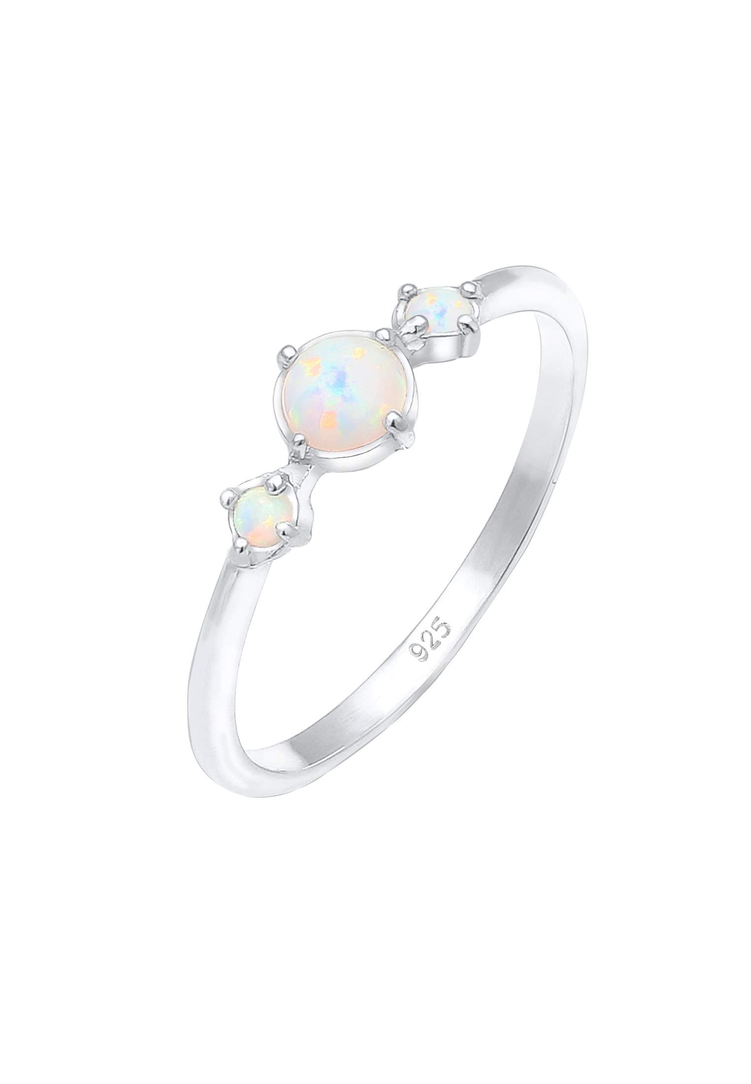 Elli Ring Damen Band Geo Vintage Trend mit Synthetischem Opal in 925 Sterling Silber 58