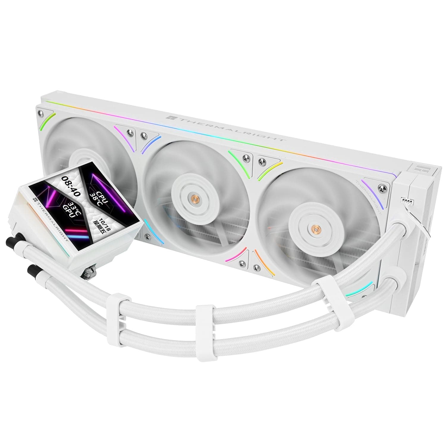 TR Hyper Vision 360 UB ARGB Weiß AIO Flüssigkeitskühler, für AM5 / Intel LGA1851 / 1700, magnetisch absorbierender LCD-Bildschirm von 3,95 Zoll mit Auflösung von 480 x 480 für Bilder