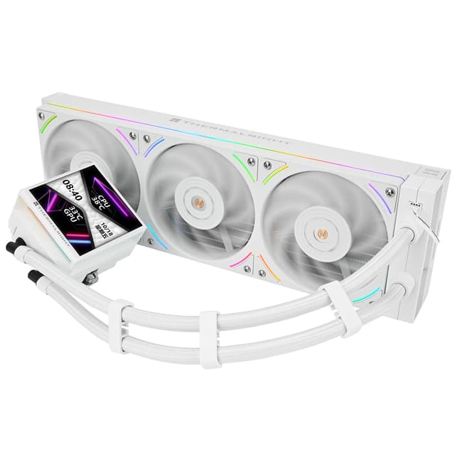 TR Hyper Vision 360 UB ARGB Weiß AIO Flüssigkeitskühler, für AM5 / Intel LGA1851 / 1700, magnetisch absorbierender LCD-Bildschirm von 3,95 Zoll mit Auflösung von 480 x 480 für Bilder