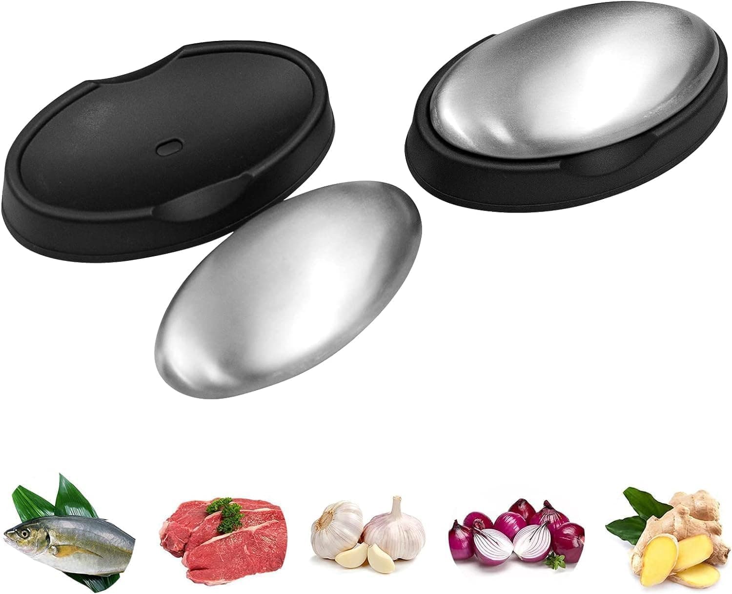 DMJJSD Edelstahlseife 2er Set, Anti-Rost Edelstahl Seife mit Seifenschale, Metallseife Antigeruchsseife - entfernt unangenehme Gerüche an Händen Küchenmanual Geruchsvernichter