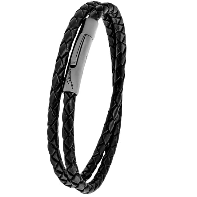 Simaru Premium Lederarmband Made in Germany für Damen & Herren, Unisex Echtleder Armband geflochten mit Edelstahl Hakenverschluss, hautfreundlich S - Handgelenkumfang bis 16 cm Schwarz