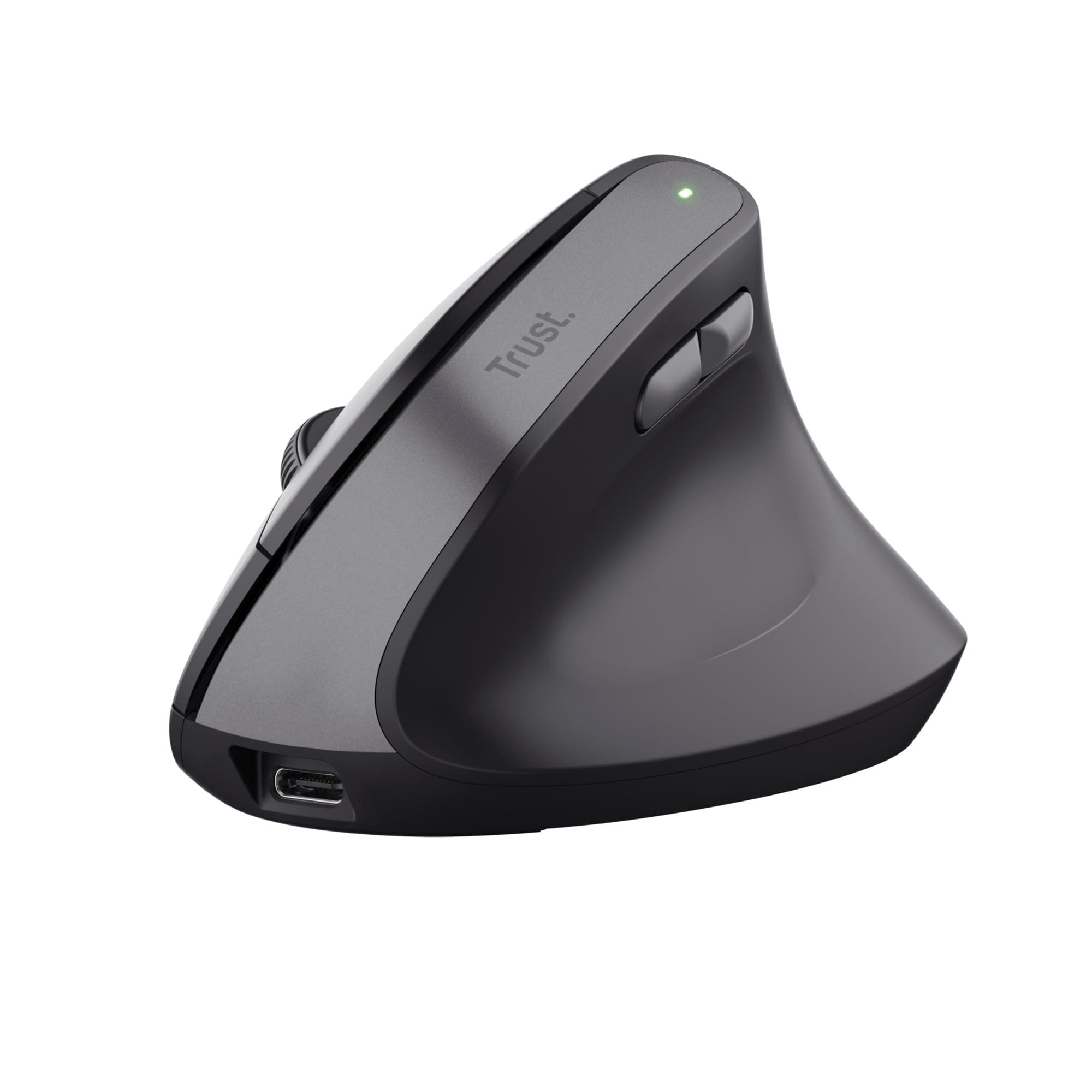 Trust Yuno Wiederaufladbare Vertikale Maus, Kabellose Ergonomische Maus 2.4GHz, Vorbeugung Gegen Mausarm/Tennisarm (RSI Syndrom), 800-2400 DPI, 70% Recyclingkunststoff, PC, Laptop, Mac - Schwarz Wiederaufladbar Schwarz