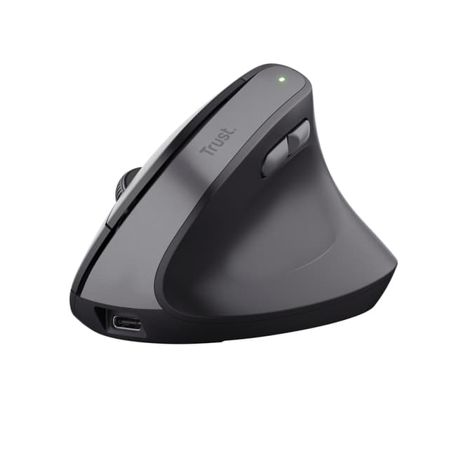 Trust Yuno Wiederaufladbare Vertikale Maus, Kabellose Ergonomische Maus 2.4GHz, Vorbeugung Gegen Mausarm/Tennisarm (RSI Syndrom), 800-2400 DPI, 70% Recyclingkunststoff, PC, Laptop, Mac - Schwarz Wiederaufladbar Schwarz