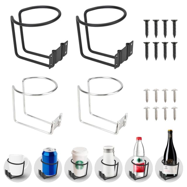 MOAMUN 4 Stück Edelstahl getränkehalter Auto, Universal Flaschenhalter becherhalter kindersitz mit Schrauben, Anti-Rocking Dosenhalter für Kaffee Tassen Getränke Dosen Flaschen Bier (Silber Schwarz)
