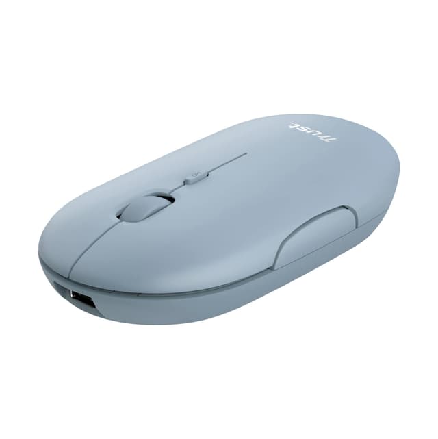 Trust Puck Wiederaufladbare Kabellose Maus, Bluetooth und 2.4 GHz Verbindung via USB-Mikroempfänger, DPI Einstellbar 800/1200/1600, Ergonomisch, Funkmaus für PC/Mac/Computer/Laptop/MacBook - blau