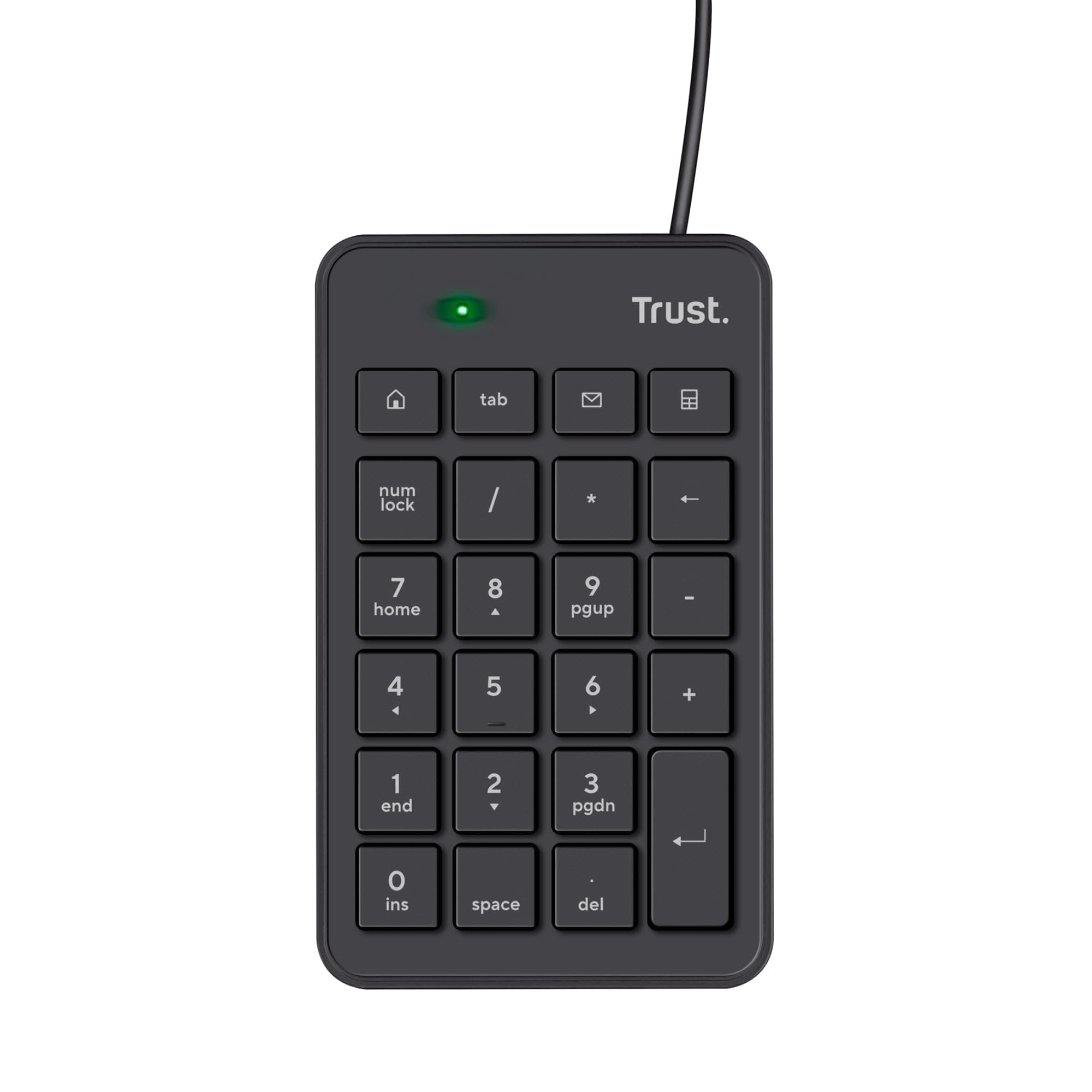 Trust Xalas USB Numpad für Laptop und Desktop PC, Flacher Ziffernblock mit 5 Zusätzliche Tasten, Mini Tastatur mit Kabel 1,5 m, Keypad Gewinkeltes Design, Nummernblock Zehnertastatur, Schwarz
