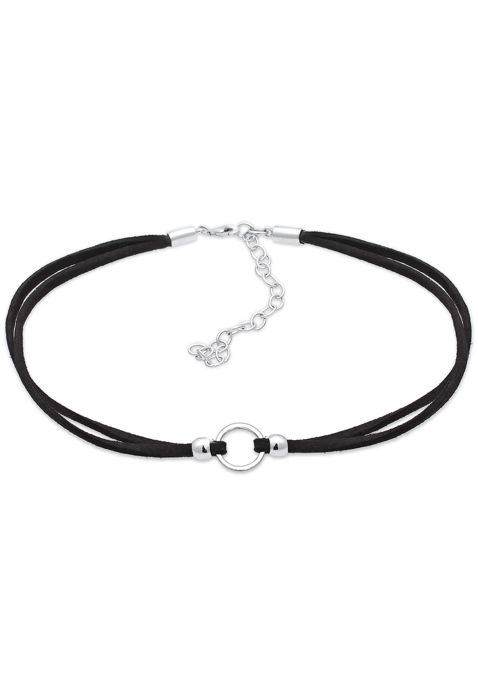 Elli Halskette Damen Choker Trend Kreis mit Veloursleder Schwarz in 925 Sterling Silber