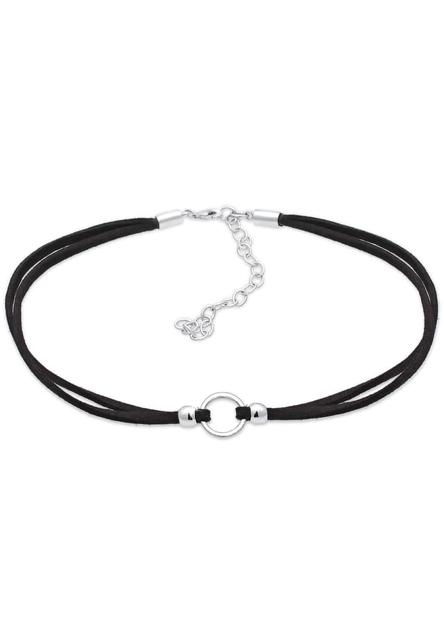 Elli Halskette Damen Choker Trend Kreis mit Veloursleder Schwarz in 925 Sterling Silber
