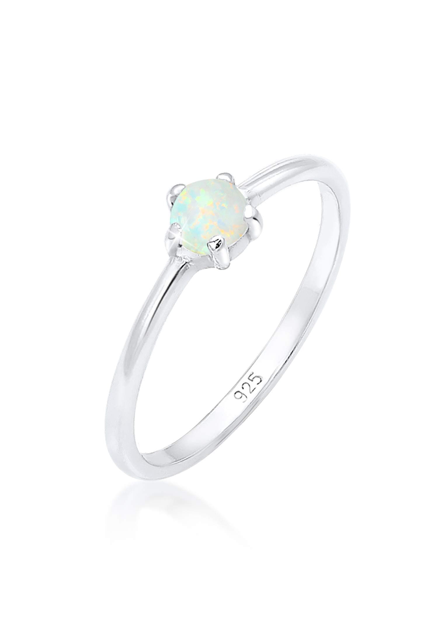 Elli Damen Echtschmuck Ring Bandring Basic Synthetischer Opal Geo in 925 Sterling Silber 52