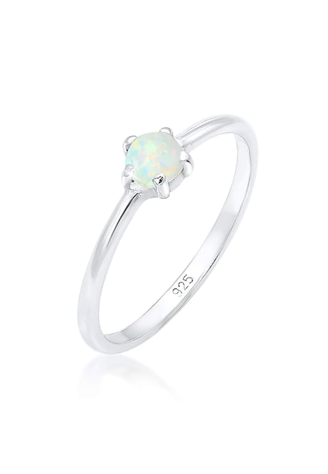 Elli Damen Echtschmuck Ring Bandring Basic Synthetischer Opal Geo in 925 Sterling Silber 52