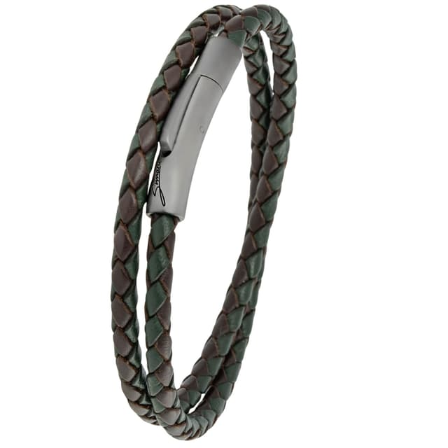 Simaru Premium Lederarmband Made in Germany für Damen & Herren, Unisex Echtleder Armband geflochten mit Edelstahl Hakenverschluss, hautfreundlich XL - Handgelenkumfang von 18-19cm Dunkelgruen mix