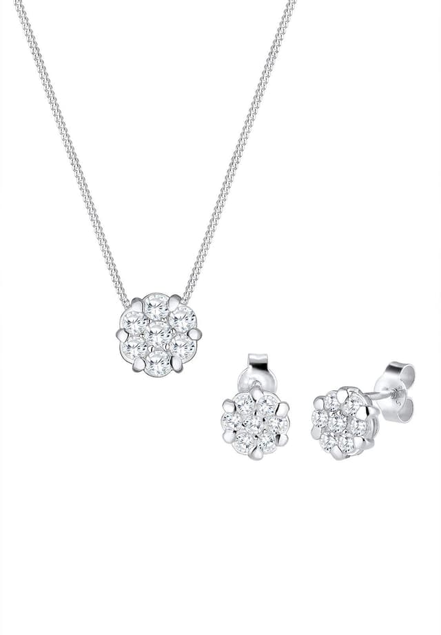 Elli Schmuckset Damen Blume mit Zirkonia Kristalle in 925 Sterling Silber
