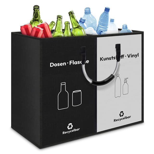 Pfandflaschen Sammelbehälter Deutsch 81L Groß Pfandflaschen Behälter mit 2 Fächer, Behälter Leergut & Altglas Aufbewahrung mit Griff, Wiederverwendbar Flaschensammler für Altglas Leergut Pfandflaschen