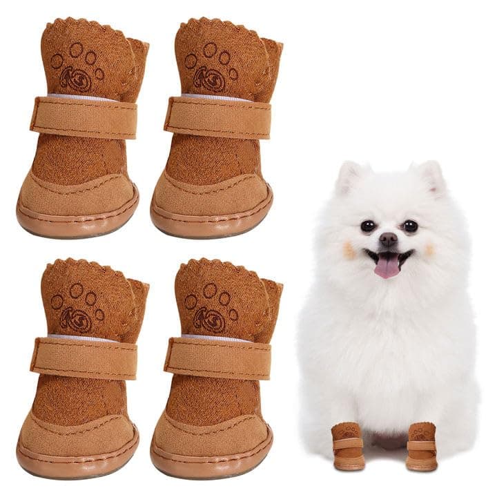 Hunde Schuhe Outdoor, 4 Stücke Hundeschuhe Kleine Hunde, Welpen-Stiefel, Schneestiefel für Haustiere, Hundeschuhe Winter Pfotenschutz Hund Plüsch Hundestiefel rutschfeste warme für Kleine Hunde Katzen