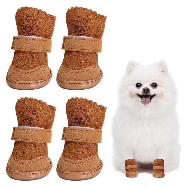 Hunde Schuhe Outdoor, 4 Stücke Hundeschuhe Kleine Hunde, Welpen-Stiefel, Schneestiefel für Haustiere, Hundeschuhe Winter Pfotenschutz Hund Plüsch Hundestiefel rutschfeste warme für Kleine Hunde Katzen
