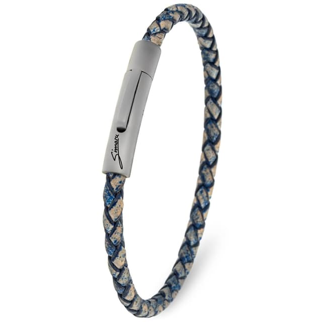 Simaru Premium Lederarmband Made in Germany für Damen & Herren, Unisex Echtleder Armband geflochten mit Edelstahl Hakenverschluss, hautfreundlich XL - Handgelenkumfang von 18-19cm Blau