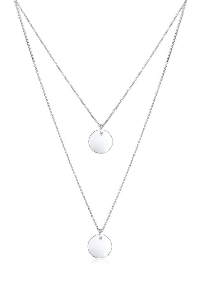 Elli Halskette Damen 2-lagig Plättchen Anhänger Trend in 925 Sterling Silber 36 Silber