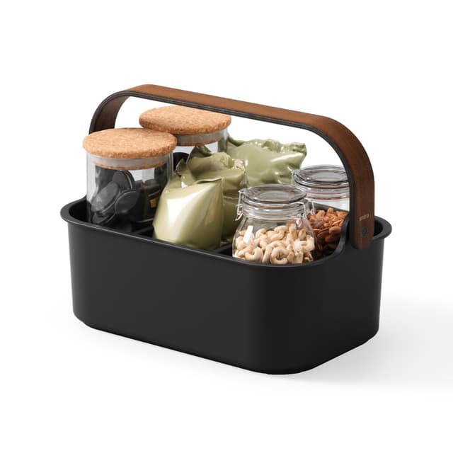 Umbra Bellwood Bin stapelbarer Behälter, Organizer mit entnehmbaren Trennwänden, Weiss/Natur, 28x17x13 cm, Mittel