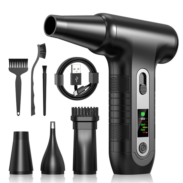 Elektrische Staubgebläse mit HD-Display - Electric Air Duster 200000 RPM mit LED-Licht, Mini-Gebläse mit Akku, Druckluftspray PC Reinigung, Luftgebläse für Tastatur, Haus, Outdoor, Auto, W06, Schwarz W06-Schwarz