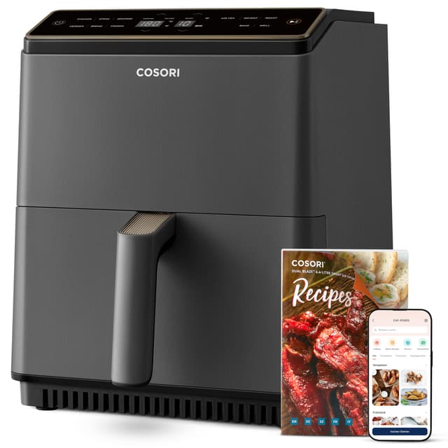 COSORI Dual Blaze Airfryer - Smart Heißluftfritteuse mit Wlan - 6,4L XXL Air Fryer - 11-in-1: Backen, Grillen, Brot, Hühnchen - 80+ Rezepte - spülmaschinenfest Dual Blaze Grau