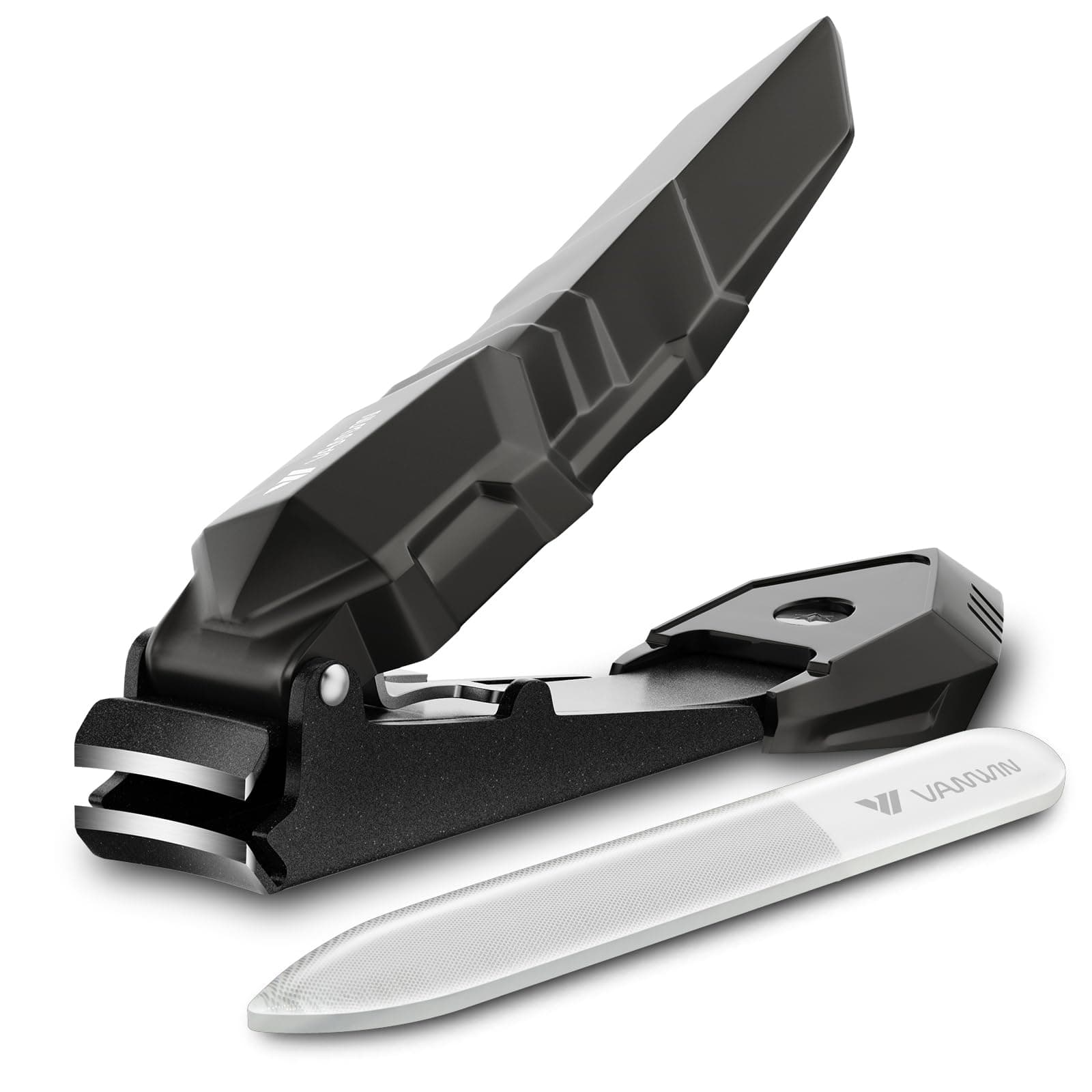 VANWIN Nagelknipser mit Auffangbehälter, Nagelknipser für Fingernagel und Fußnägel, Scharf Edelstahl Nagelknipser Groß Nagelschneider und Alles in einem Nagelzwicker, Nail Clippers für Männer Damen Schwarz