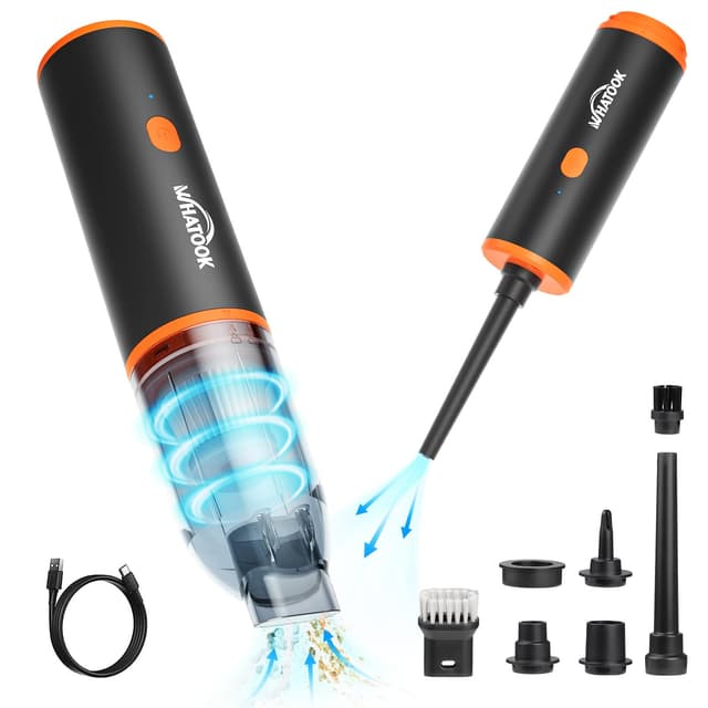 WHATOOK Druckluft Air Staubgebläse & Staubsauger: Tragbarer elektrischer,100000 U/min Hochleistungsmotor,geeignet für Computer,Auto,Haushalt und Outdoor-Reinigung(3 in 1 Handheld Duster & Sauger)