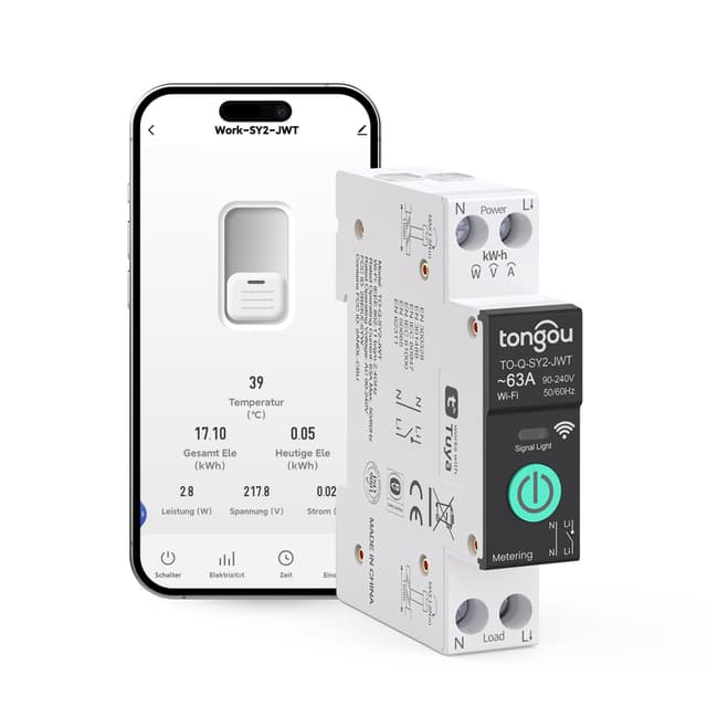 TONGOU SY2 JWT| 63A WLAN Smart-Relais-Schalter DIN-Hutschienen mit Leistungsmessung | Hausautomatisierung| TUYA Kein Hub erforderlich | Kabellose Lichtsteuerung &Drahtlose Steuerung von Elektrogeräten WIFI Versionen