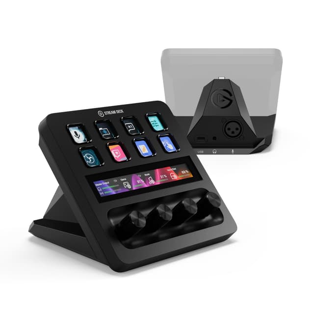 Elgato Stream Deck + XLR - Audio-Mixer & Controller, XLR-zu-USB-Mikrofon-Schnittstelle, Kompatibel mit jedem XLR-Mikrofon für Podcasting, Streaming, Drehregler und LCD-Tasten, PC/Mac Schwarz Stream Deck + XLR