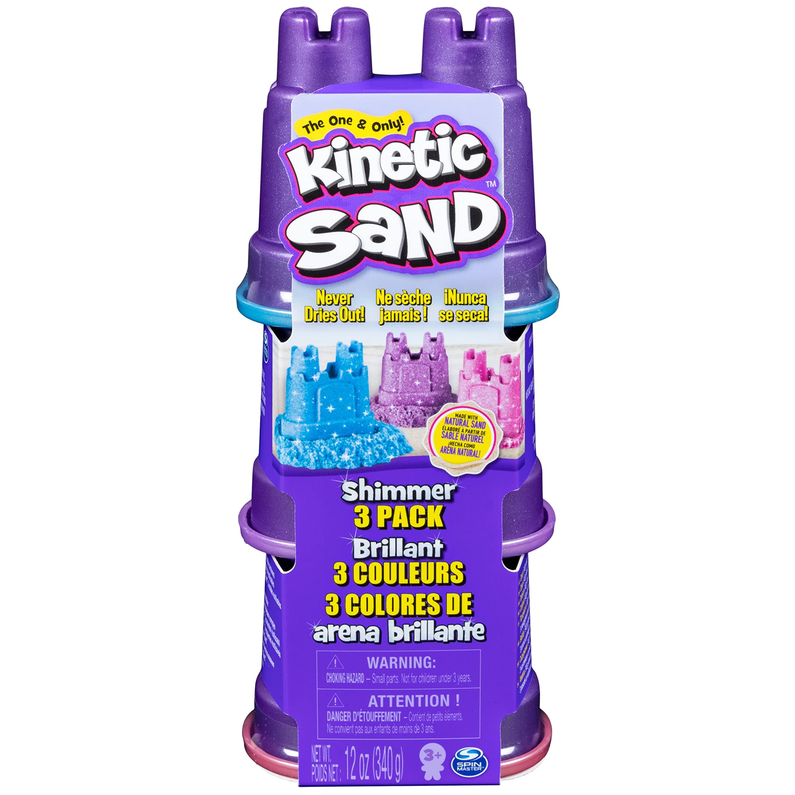 Kinetic Sand Schimmer Sand 3er Pack 340 g - 3 Farben Glitzersand aus Schweden in Burgenförmchen für kreatives, sauberes Indoor Sandspiel, für Kinder ab 3 Jahren Angebot bei HelloDeals