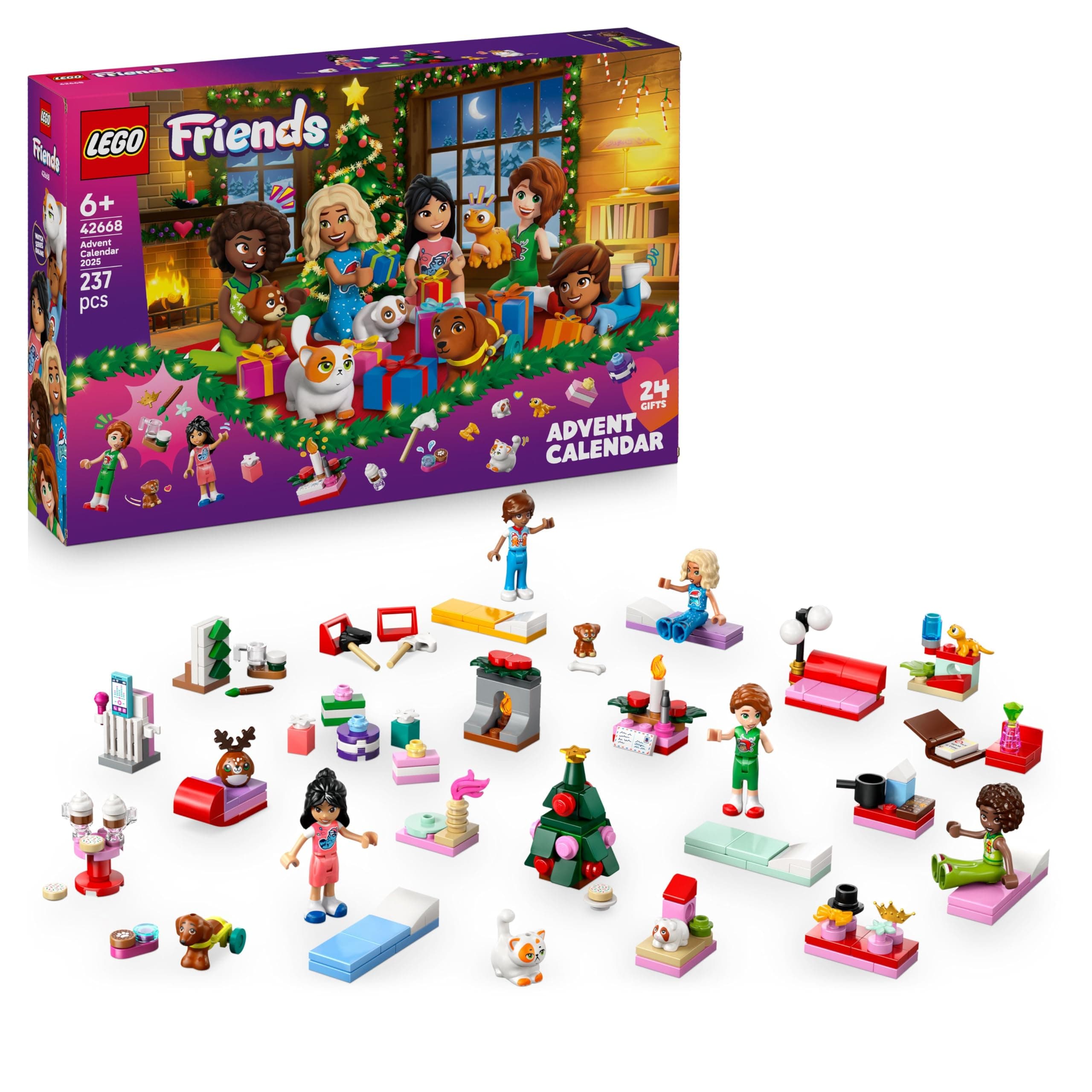 LEGO Friends Adventskalender 2025 - Weihnachten Spielzeug mit 24 Überraschungen inkl. 5 Minifiguren, 5 Tierfiguren und viel Zubehör - Kinder Geschenk für Mädchen und Jungen ab 6 Jahren - 42668