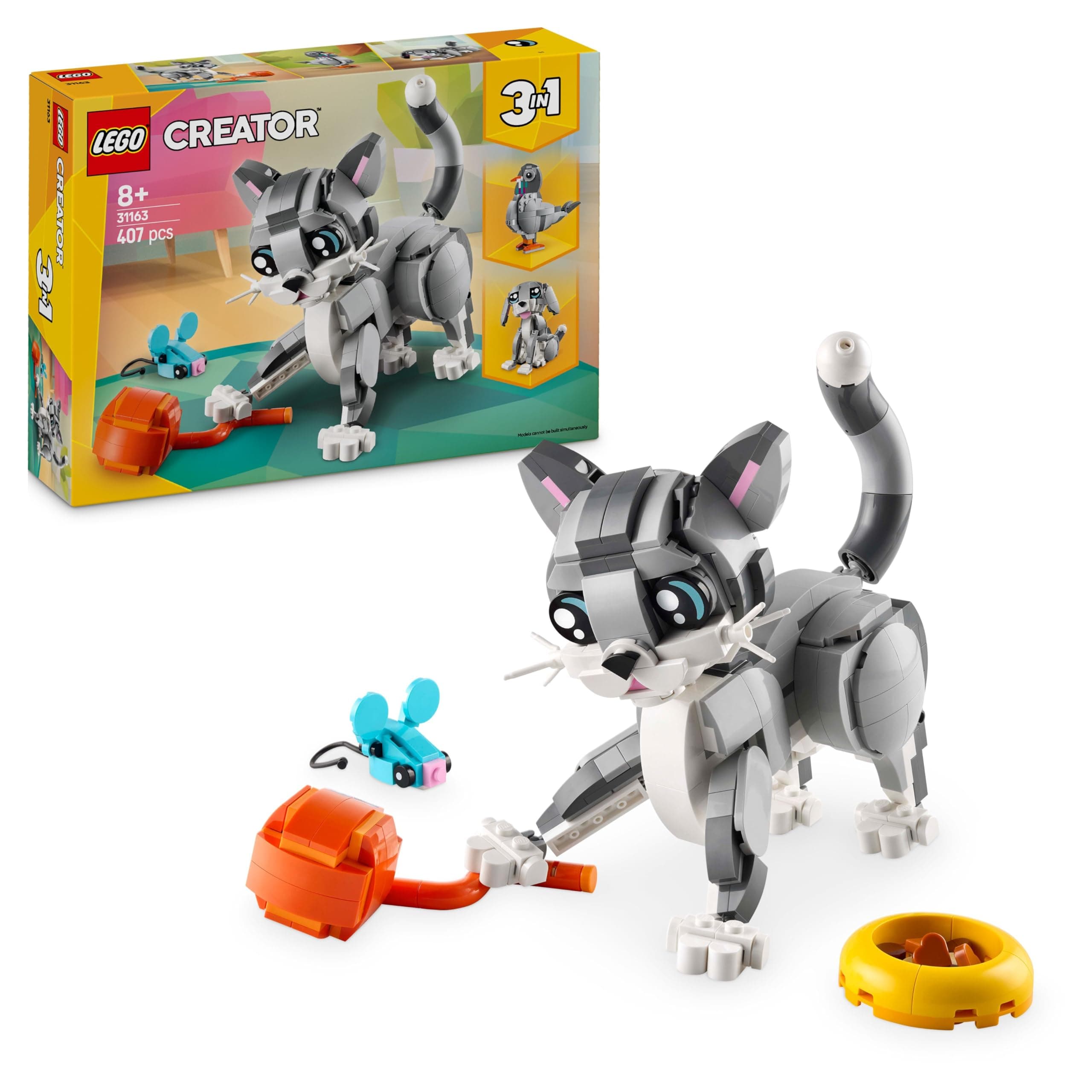 LEGO Creator 3in1 Graue Katze - Tierfigur umbaubar in eine Taube oder einen Hund – Spielzeug mit Minifiguren zum Bauen - Kreatives Geburtstagsgeschenk für Mädchen und Jungen ab 8 Jahren – 31163 Angebot bei HelloDeals