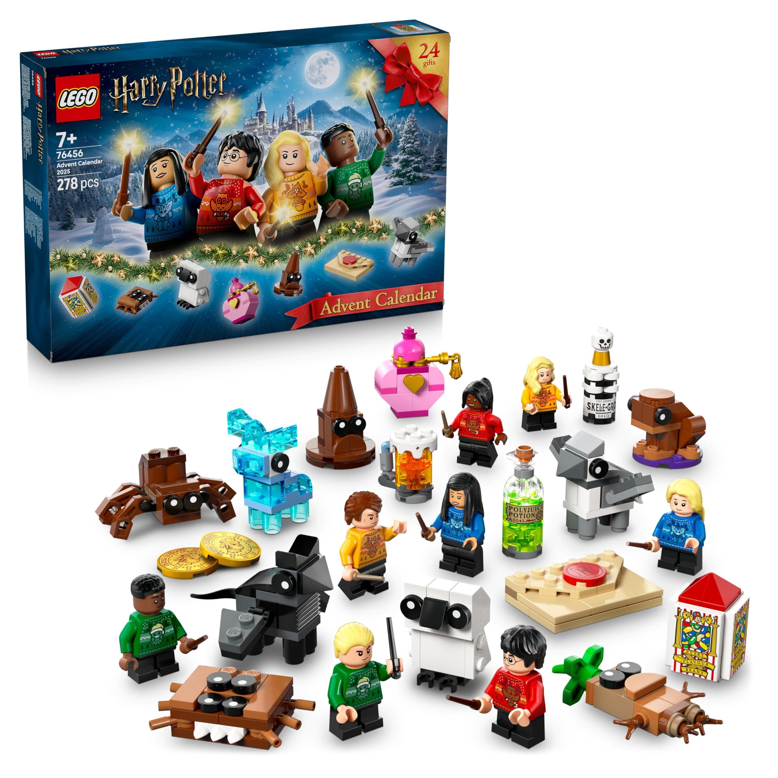 LEGO Harry Potter Adventskalender 2025 - Weihnachten Spielzeug mit 24 Überraschungen - 8 Minifiguren in festlichen Pullovern & 6 Figuren - Geschenk für Mädchen und Jungen ab 7 Jahren - 76456